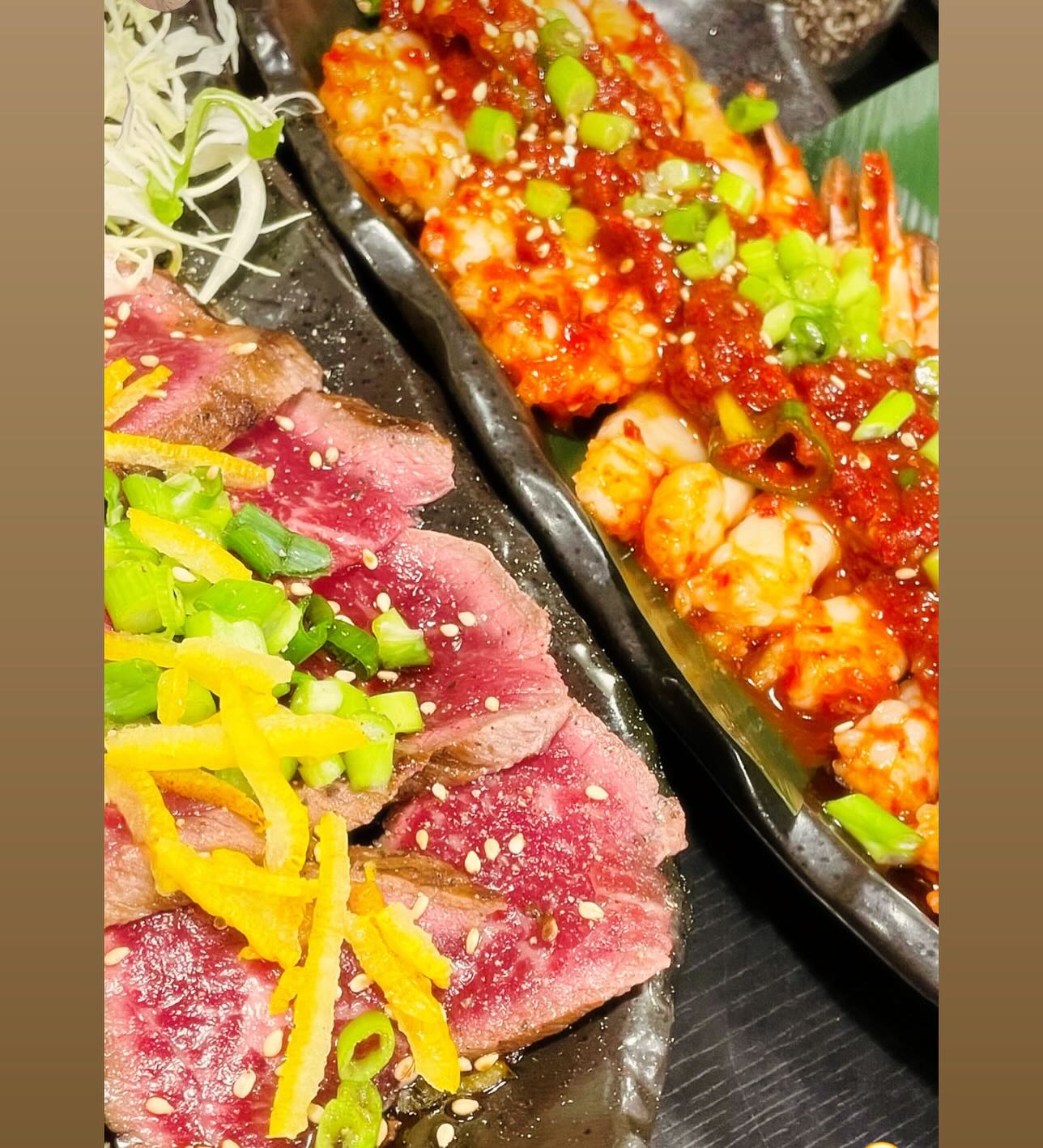 海老🦐キムチ🌶
黒毛和牛の叩き

の組み合わせが最近よく出ます

お酒のアテにサイコーなコンビかと思います
是非お試しください🥹